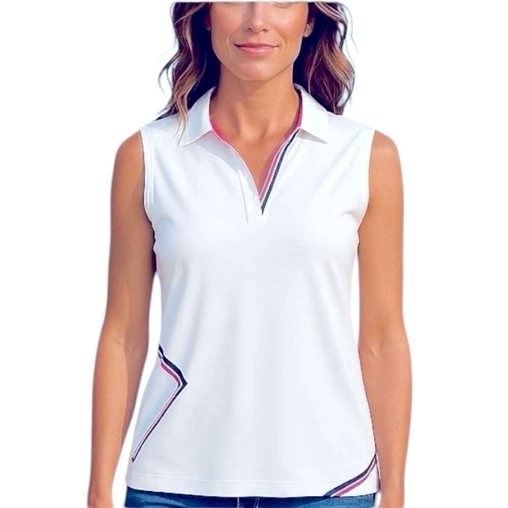 EP PRO SPORT White Polo Collared w/ Pink Green Blue Shirt Detail XL Sporty NWOT